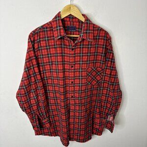 Vintage Champion Men L/XL Red Plaid Flannel Shirt (missing Lower Button)